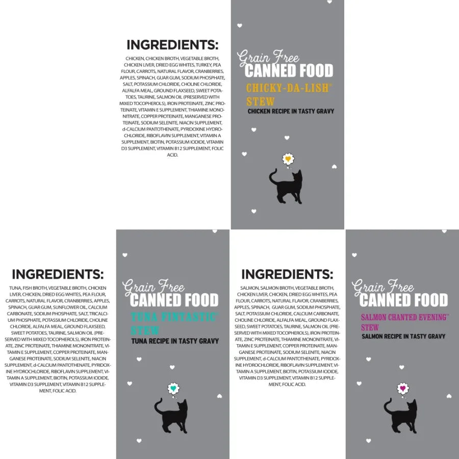 Wet Cat Food Variety Pack for Indoor Cats Chicky-Da-Lish, Salmon Chanted Evening Tuna Fintastic in Assorted Flavors, Grain-Free