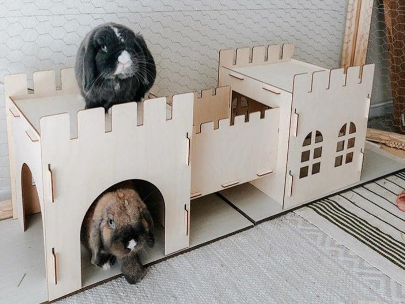 Premium Eco-Friendly Rabbit Castle: Assembled Detachable Wooden House For Rabbits And Guinea Pigs