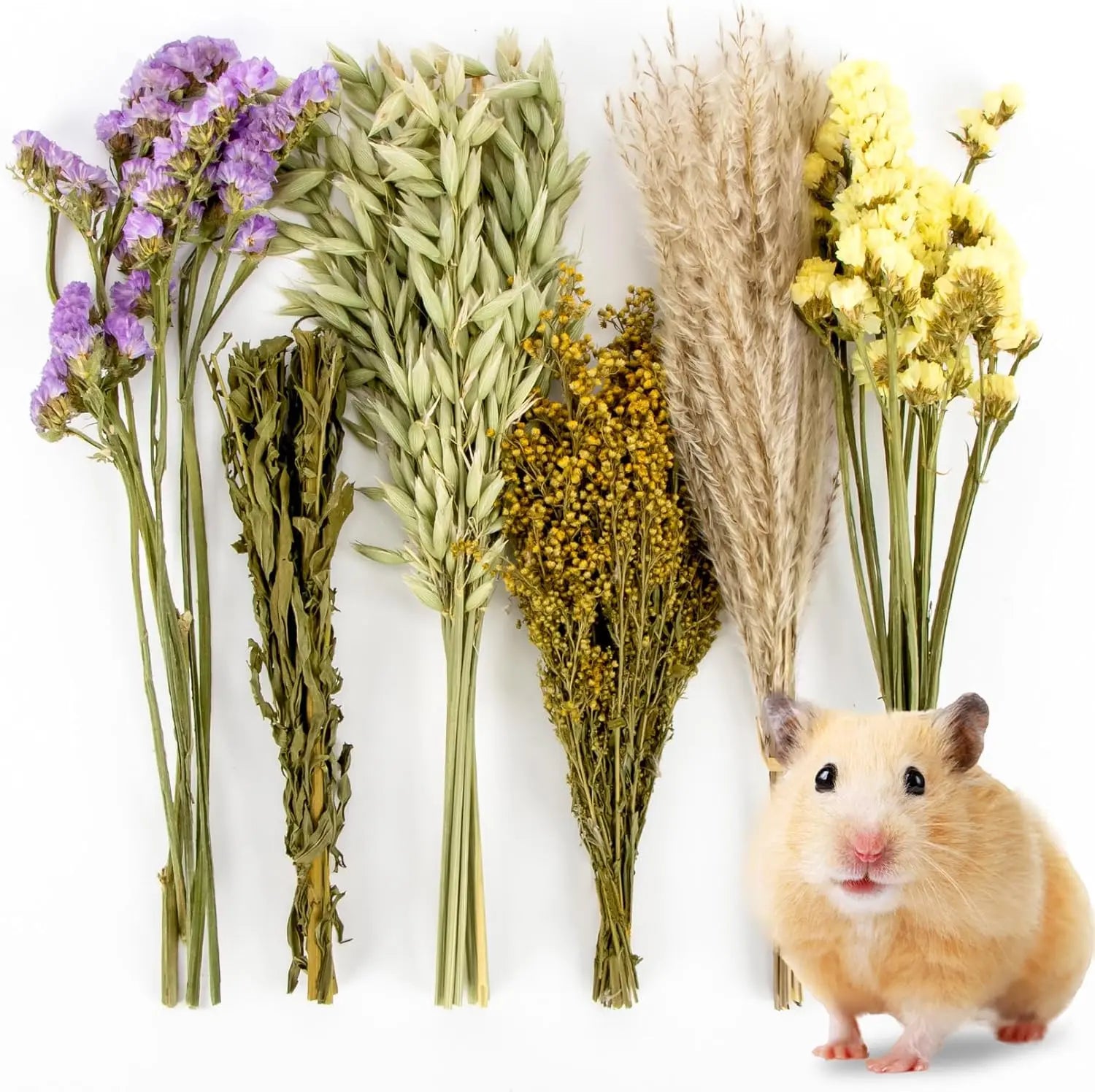 42Pcs Natural Dried Flowers Hamster Bedding Decor - Safe Herbs Sprays for Small Pet Cage Hideout