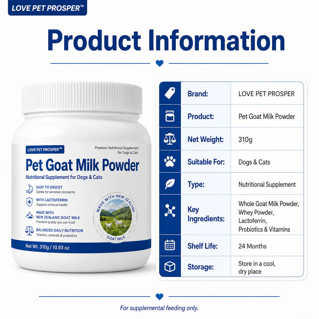 Pet Goat Milk Powder for Dogs & Cats, 310g Nutritional Supplement with Lactoferrin, Probiotics & Vitamins, Easy to Digest Goat Milk Powder for Puppies, Kittens, Senior Pets & Sensitive Stomachs