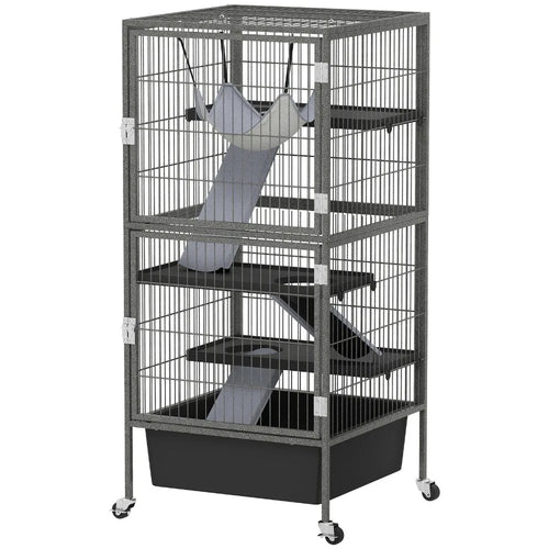 45" Small Animal Cage, 4-Tier Rolling Ferret Chinchilla Cage, Gray