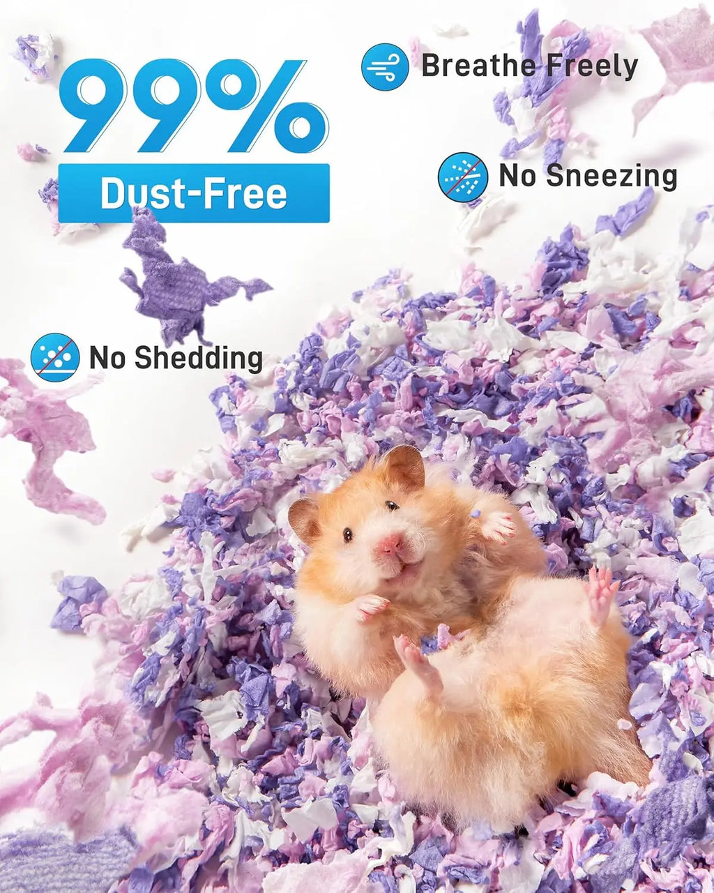 Hamster Bedding 15L, 99% Dust-Free Guinea Pig Paper Bedding Odor Control Paper Bedding, Cozy Small Animal Bedding for Rabbit Rat Syrian Dwarf Hamsters Gerbils (Lavender)