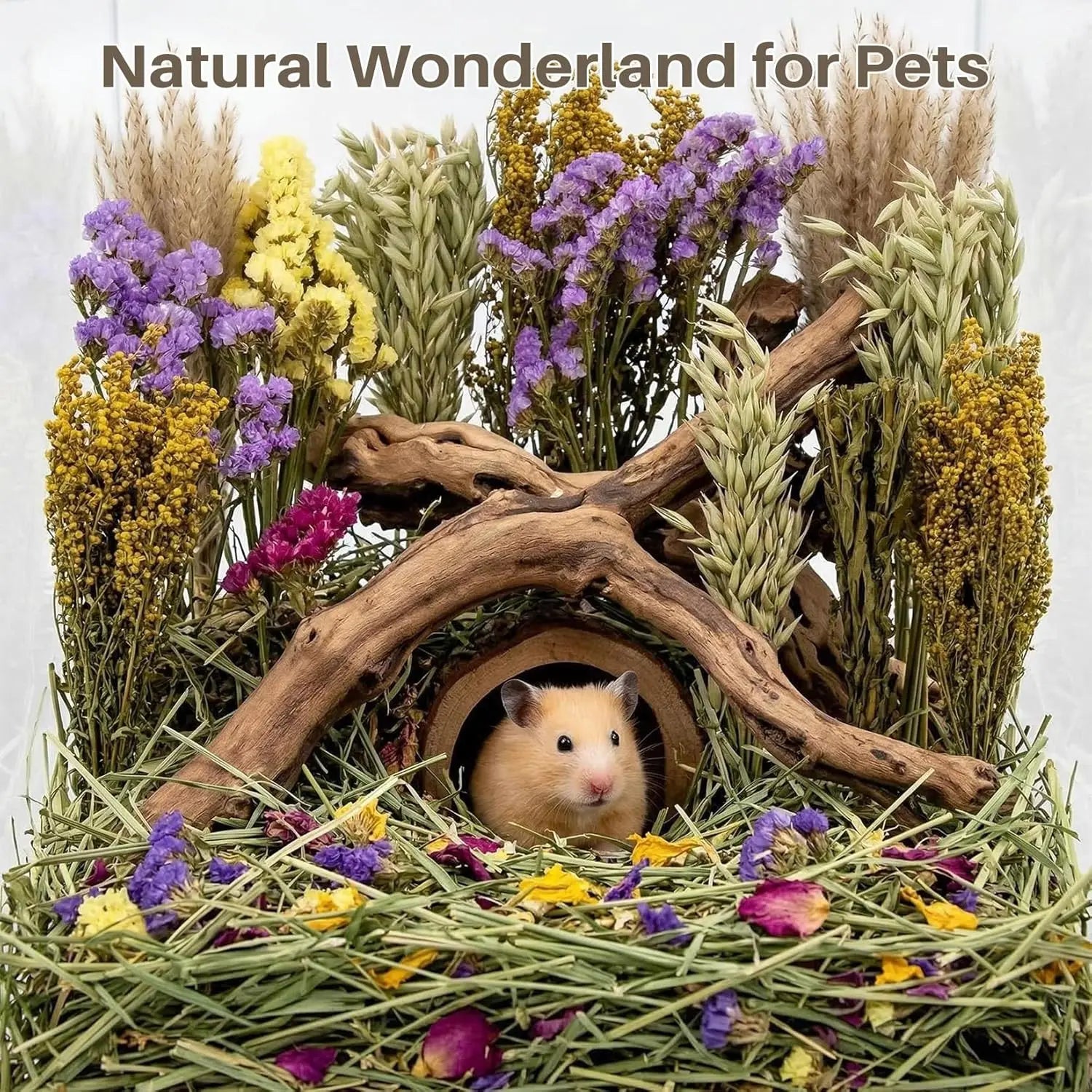42Pcs Natural Dried Flowers Hamster Bedding Decor - Safe Herbs Sprays for Small Pet Cage Hideout