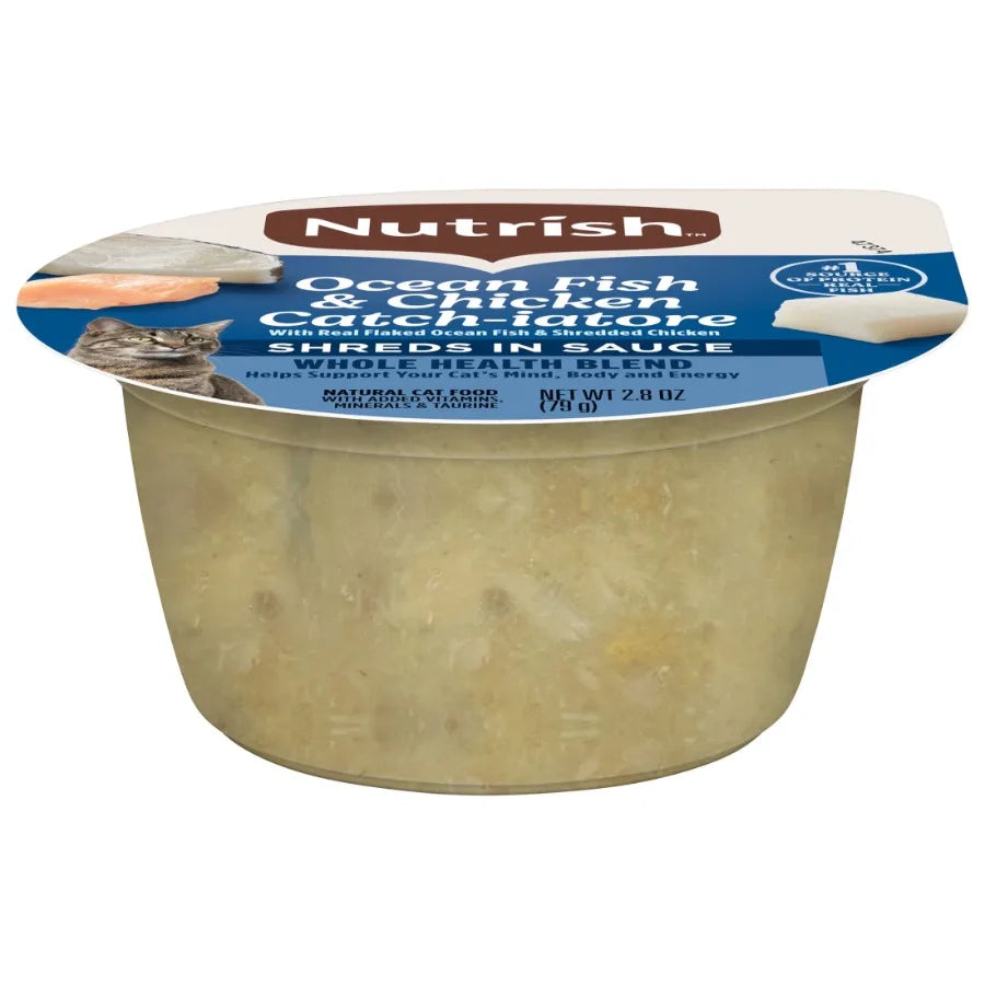 Grain-Free Wet Cat Food for Indoor Cats, Ocean Fish Chicken Flavor, Natural Ingredients with Real Flaked Ocean Fish and Shredde