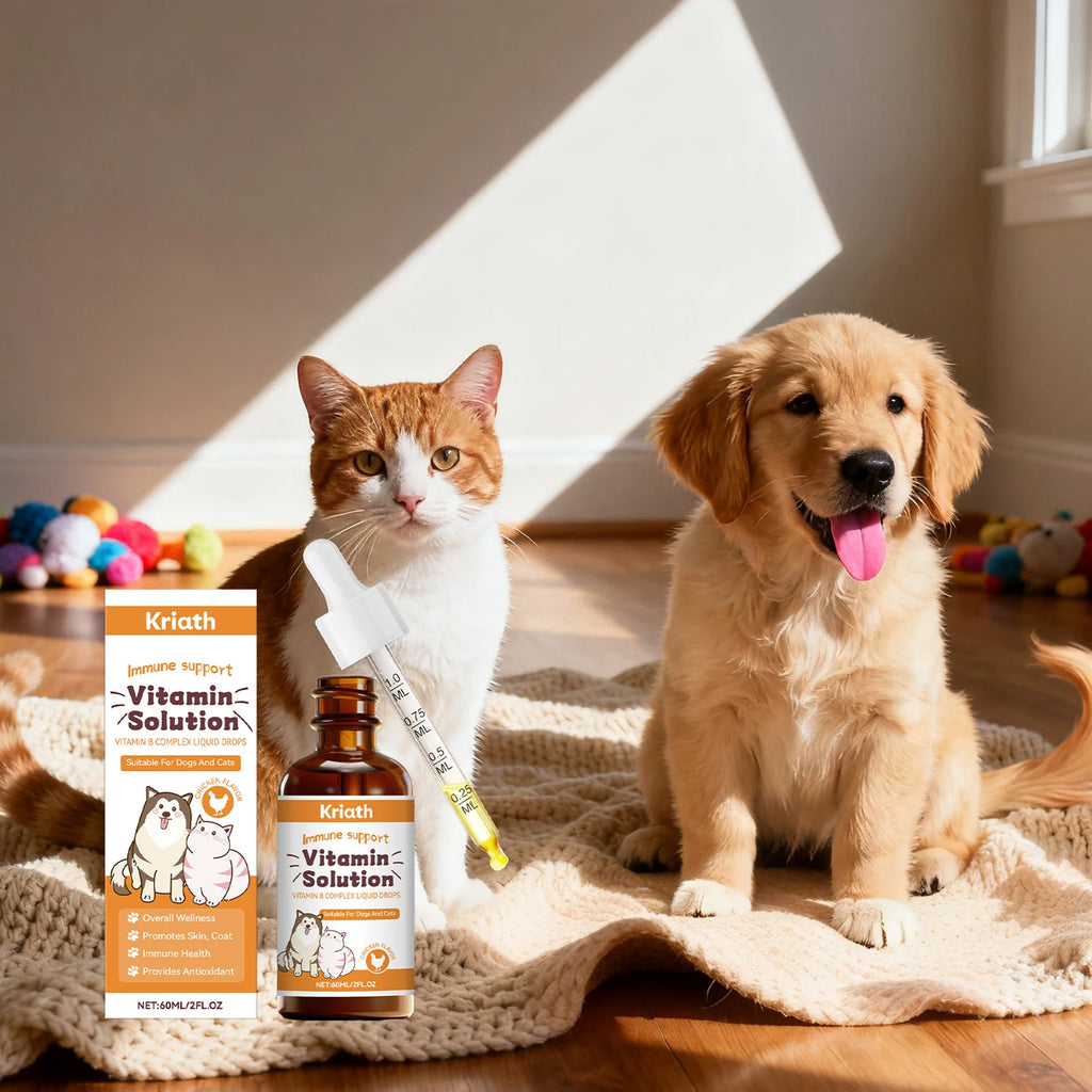 60ml Pet Liquid Drops Vitamins B For Dog Cat Nourishing Vitamins Supplement For Healthy Glossy Fur Reducing Shedding Dog Supplie