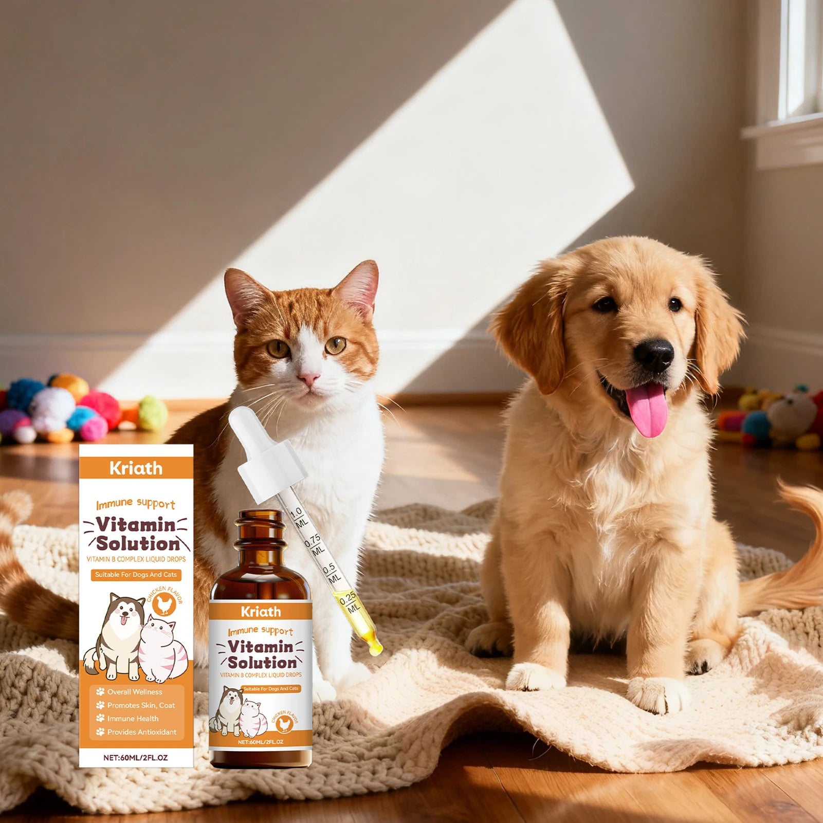 60ml Pet Liquid Drops Vitamins B For Dog Cat Nourishing Vitamins Supplement For Healthy Glossy Fur Reducing Shedding Dog Supplie