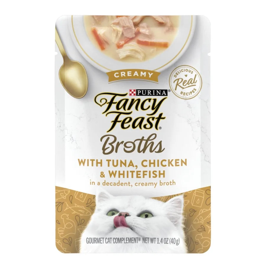 Purina Broths Wet Cat Food for Indoor Cats, Creamy Chicken Whitefish Flavor in 1.4 oz Pouches Soft Texture, Rich Aroma, Hydrati