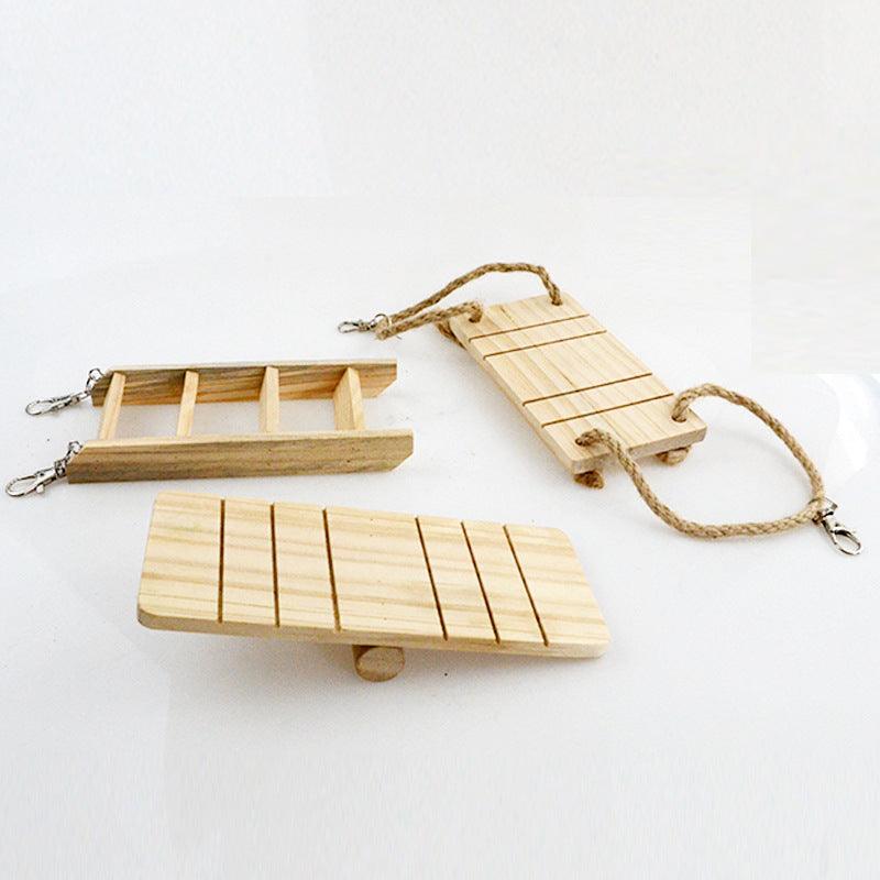 Natural Wood Pet Toy Set: Interactive Playtime Fun For Hamsters, Rabbits, Guinea Pigs, Parrots, Cats, And Dogs