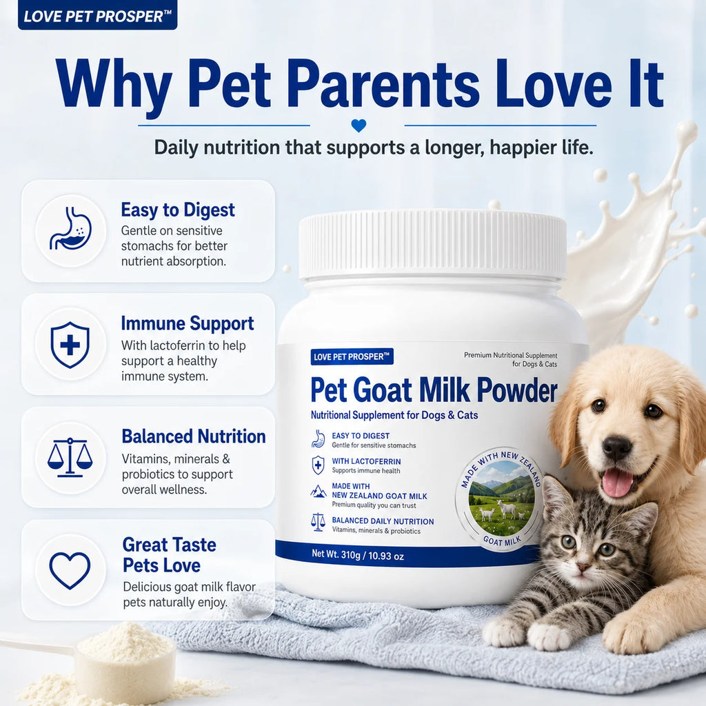 Pet Goat Milk Powder for Dogs & Cats, 310g Nutritional Supplement with Lactoferrin, Probiotics & Vitamins, Easy to Digest Goat Milk Powder for Puppies, Kittens, Senior Pets & Sensitive Stomachs