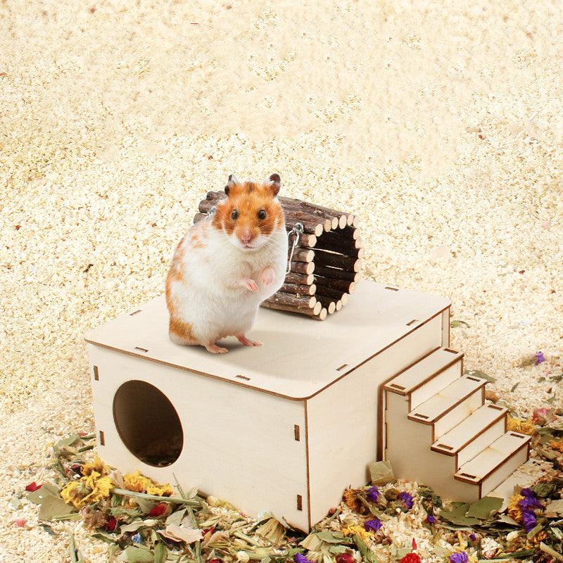 Natural Wood Hamster Playground Swing Fence Toy
