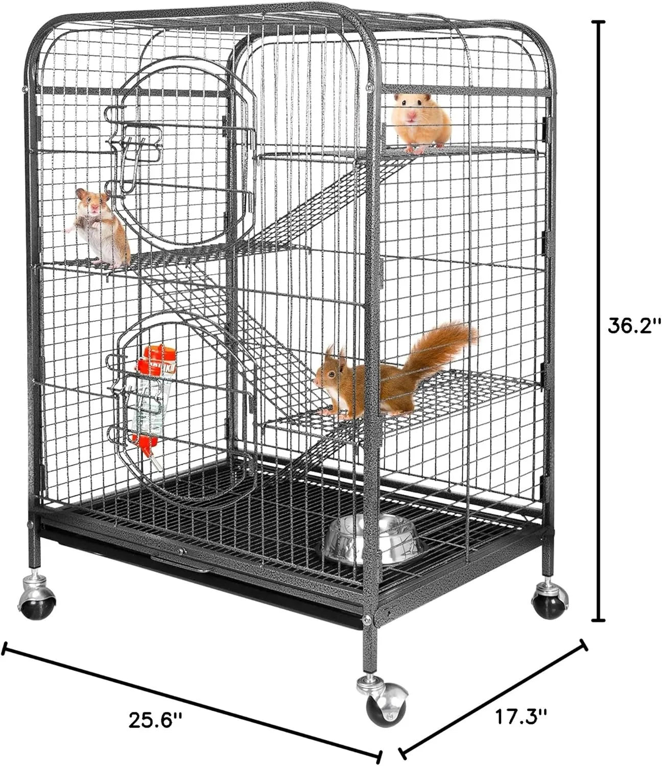 37-Inch Ferret Guinea Pigs Chinchilla Cage Indoor Habitats Animal Hutch with Rolling Stand, Shelves, Ramps and Tray