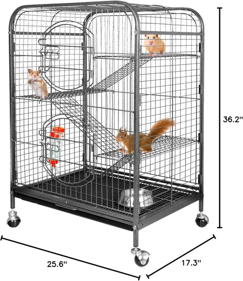37-Inch Ferret Guinea Pigs Chinchilla Cage Indoor Habitats Animal Hutch with Rolling Stand, Shelves, Ramps and Tray