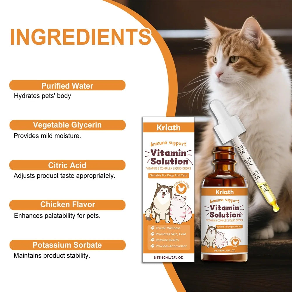60ml Pet Liquid Drops Vitamins B For Dog Cat Nourishing Vitamins Supplement For Healthy Glossy Fur Reducing Shedding Dog Supplie