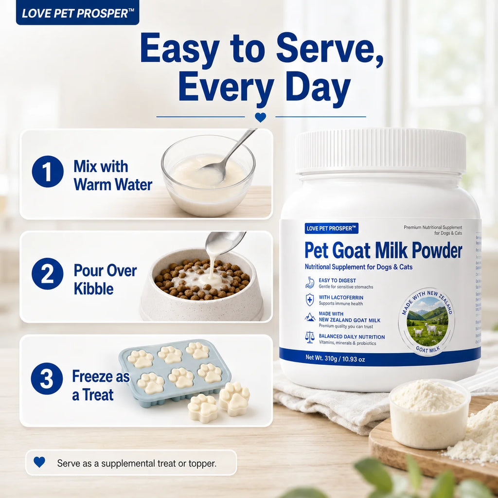 Pet Goat Milk Powder for Dogs & Cats, 310g Nutritional Supplement with Lactoferrin, Probiotics & Vitamins, Easy to Digest Goat Milk Powder for Puppies, Kittens, Senior Pets & Sensitive Stomachs