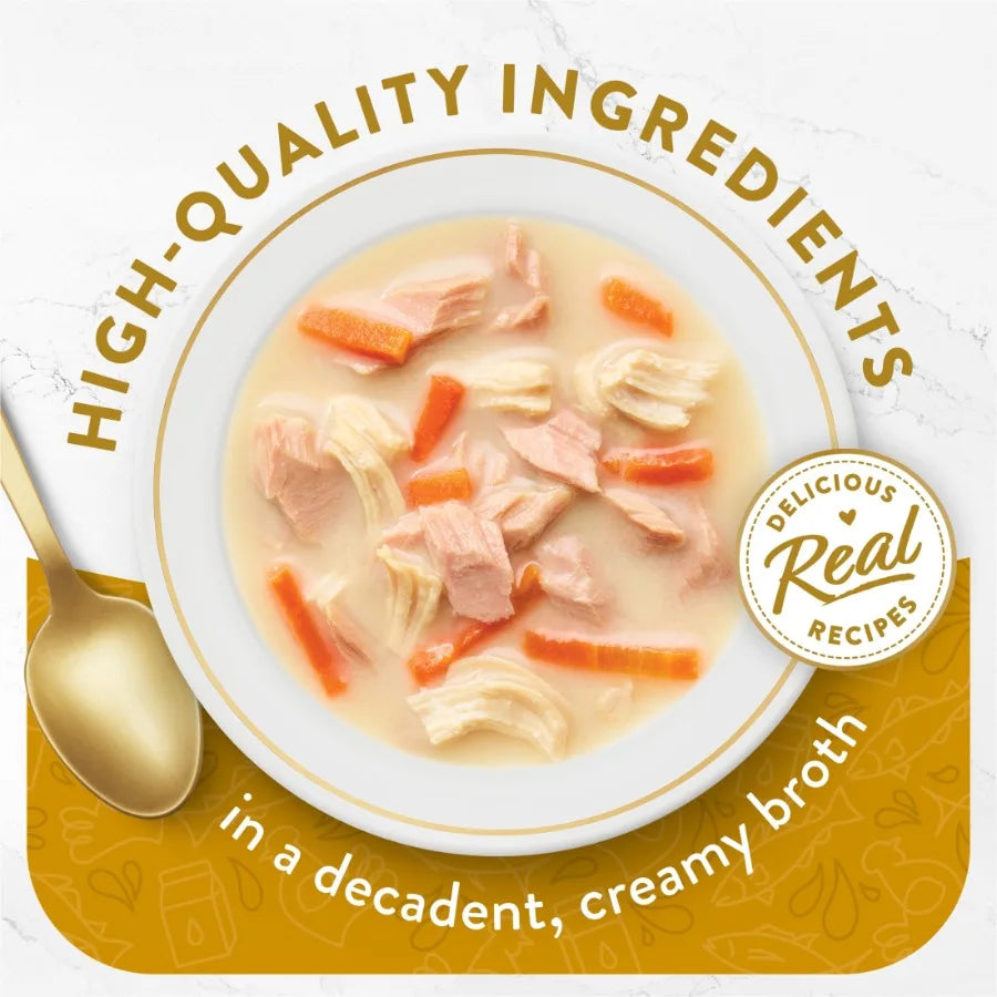 Purina Broths Wet Cat Food for Indoor Cats, Creamy Chicken Whitefish Flavor in 1.4 oz Pouches Soft Texture, Rich Aroma, Hydrati