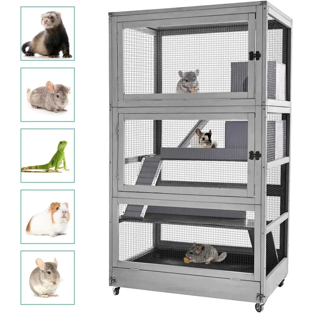 Large Guinea Pig Cage,4 Levels Wooden erret Cage with Wheels,Chinchilla Cage Upgrade Metal e Rat Cage or Indoor Outdoor
