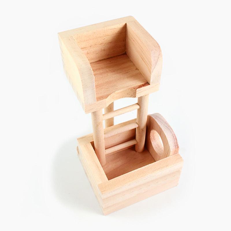 Wooden Hamster Lookout Tower - Small Pet Toy Stairs And Nest House Cage Villa Building Ladder