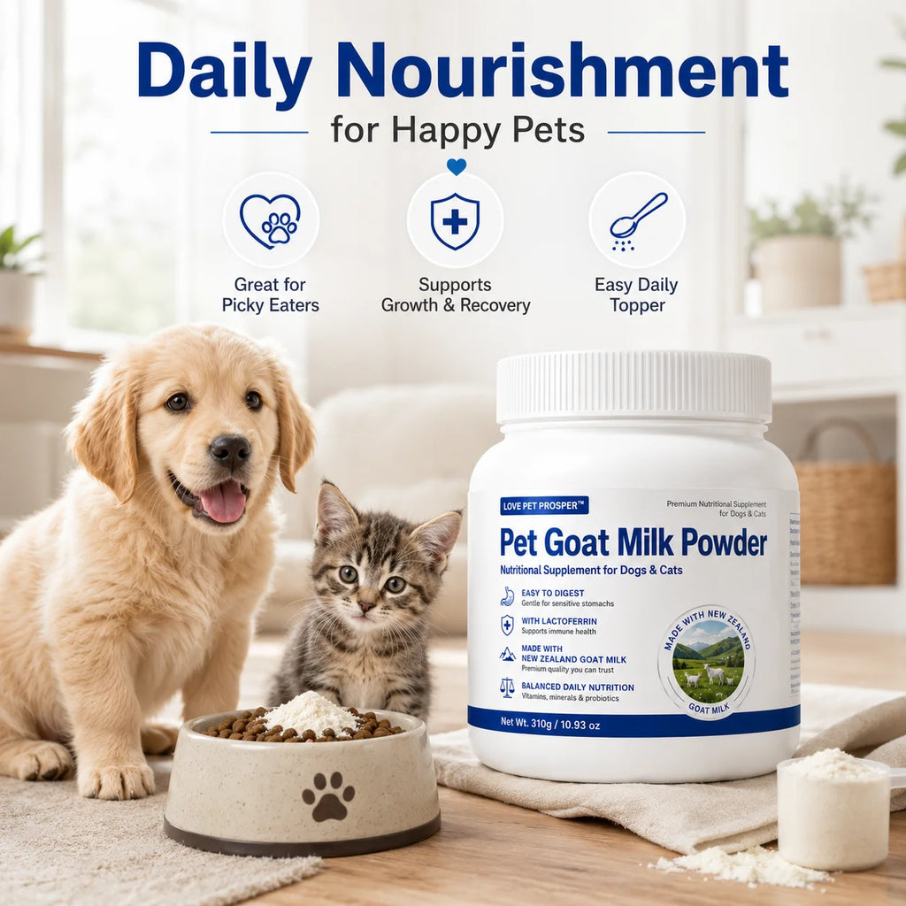 Pet Goat Milk Powder for Dogs & Cats, 310g Nutritional Supplement with Lactoferrin, Probiotics & Vitamins, Easy to Digest Goat Milk Powder for Puppies, Kittens, Senior Pets & Sensitive Stomachs