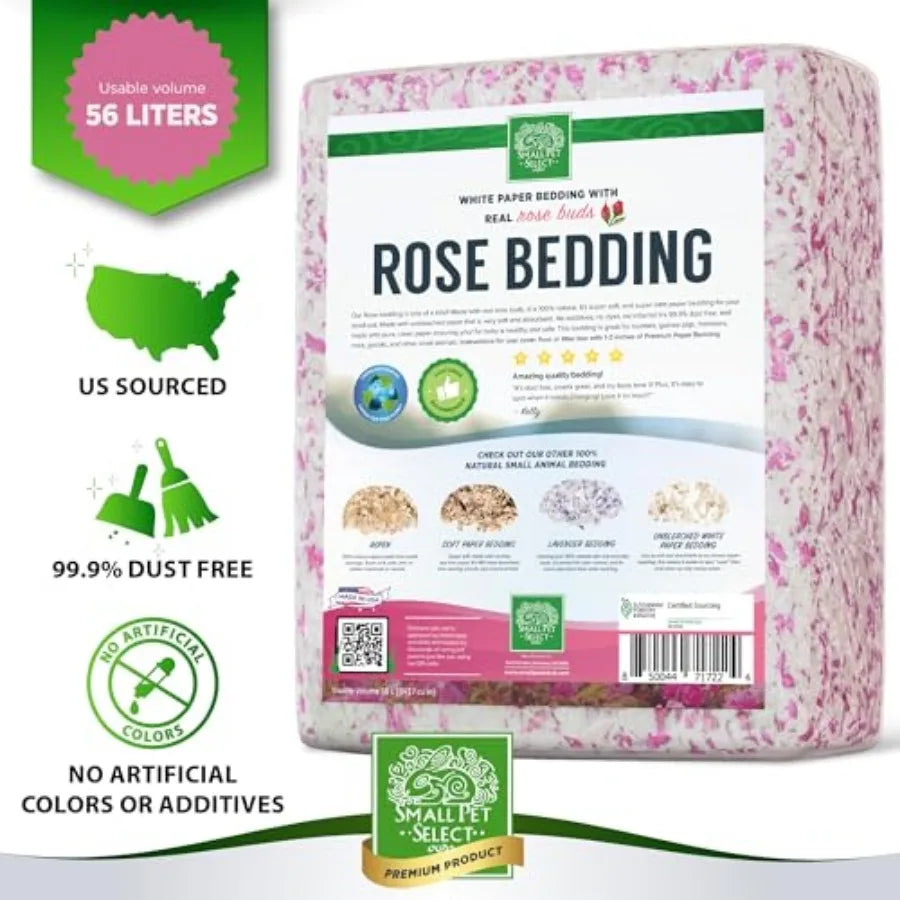 Rose Bedding, Paper Bedding with Real Rose, Soft Animal Bedding with Odor Control for Guinea Pig, Rabbit, Hamster, or Bunny, Ca