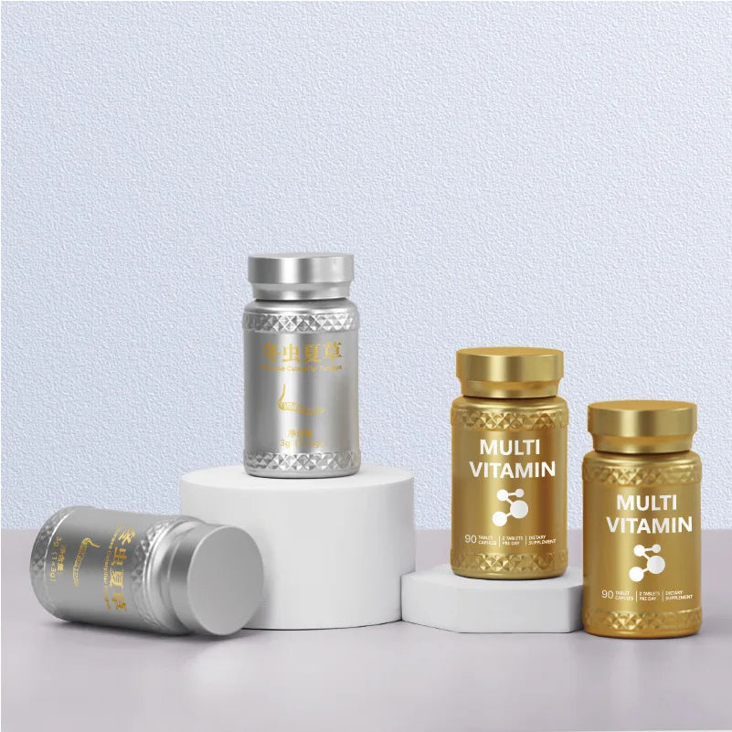 Gold Silver PET Pill Bottle 100ml Diamond Pattern Medicine Jar for 60 Capsules Luxury Vitamin Supplement Container Travel Size