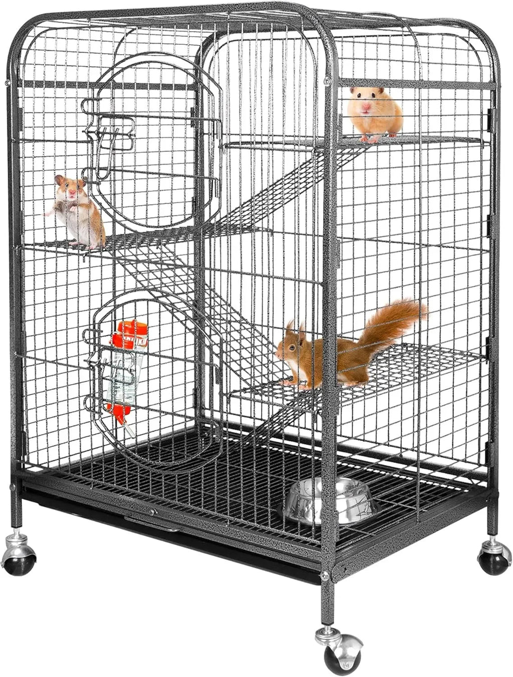 37-Inch Ferret Guinea Pigs Chinchilla Cage Indoor Habitats Animal Hutch with Rolling Stand, Shelves, Ramps and Tray