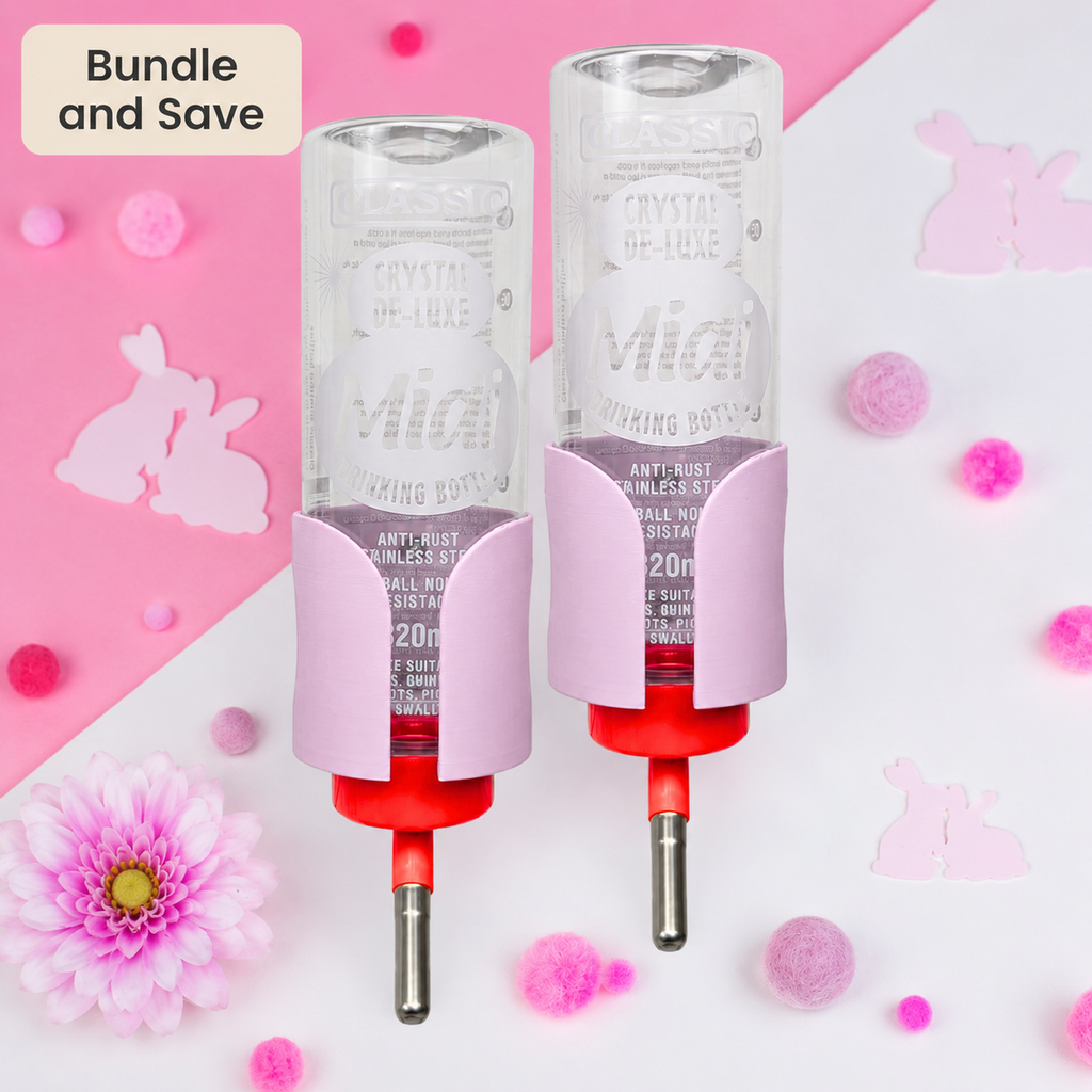 Guinea Pig Bottle Holder Duo Pack – Pastel Pink | 2x No-Wire | Made in Britain