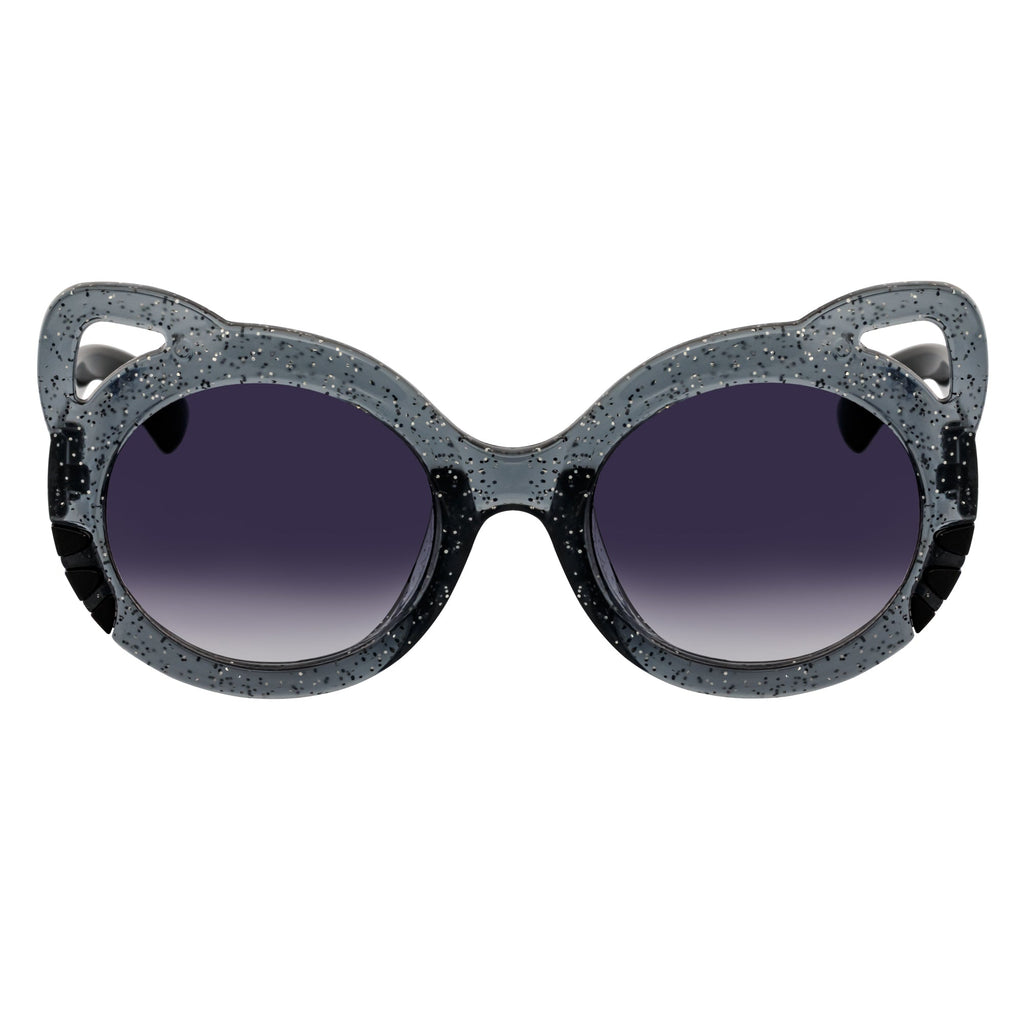 GLITTER CAT - Kids Small Round Glitter Cat Eye Gray Sunglasses Lavender