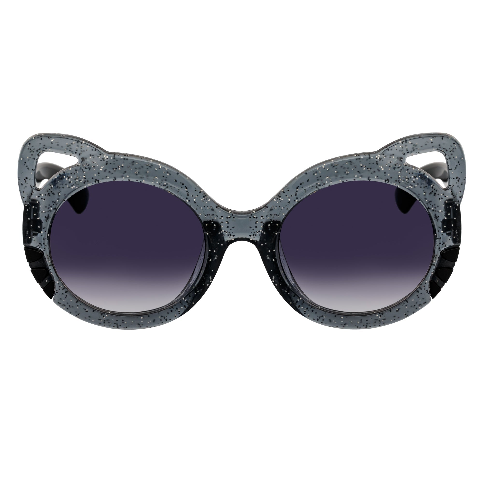 GLITTER CAT - Kids Small Round Glitter Cat Eye Gray Sunglasses Lavender