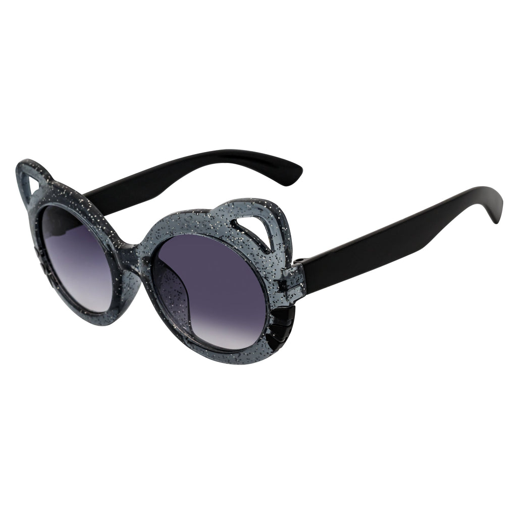 GLITTER CAT - Kids Small Round Glitter Cat Eye Gray Sunglasses Lavender