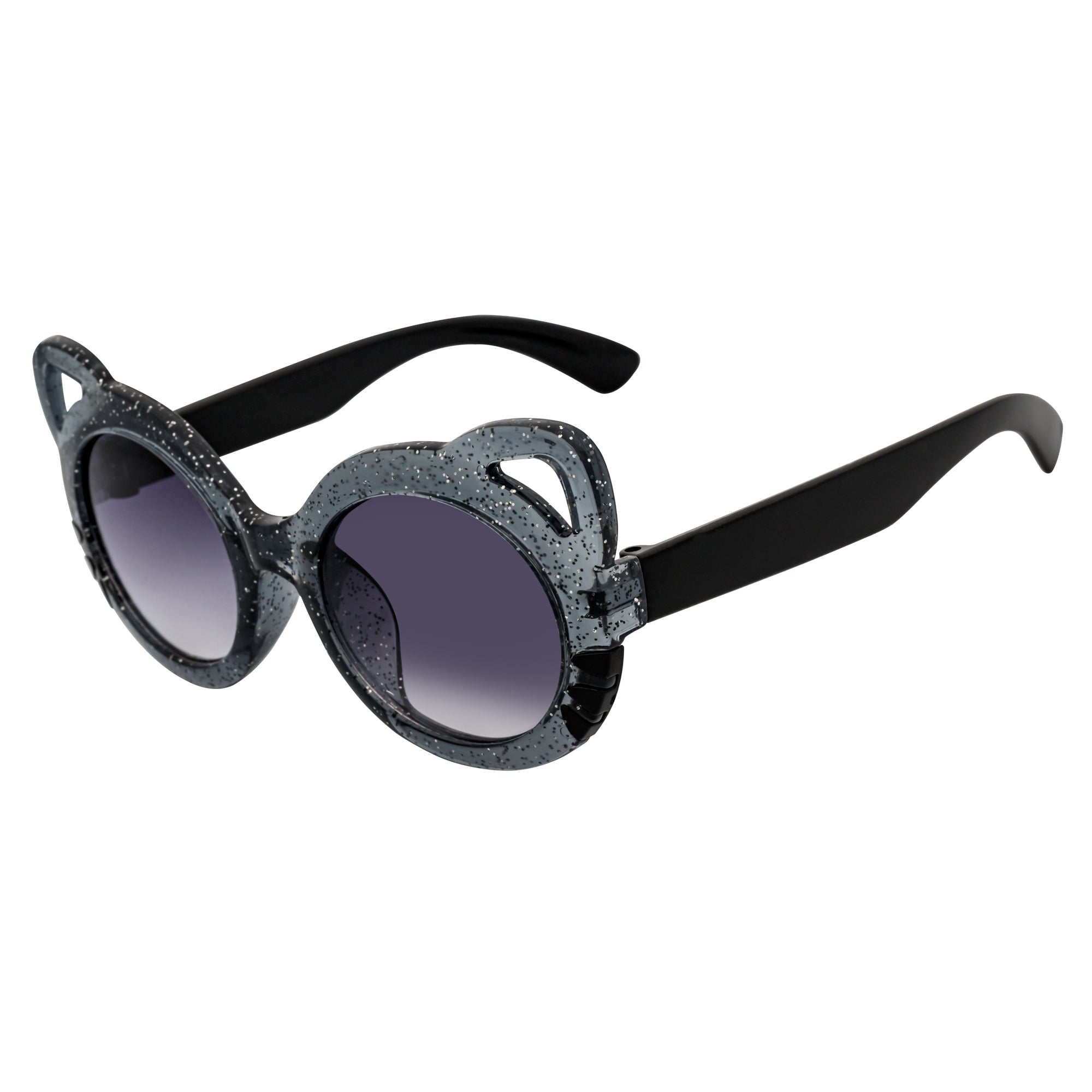 GLITTER CAT - Kids Small Round Glitter Cat Eye Gray Sunglasses Lavender