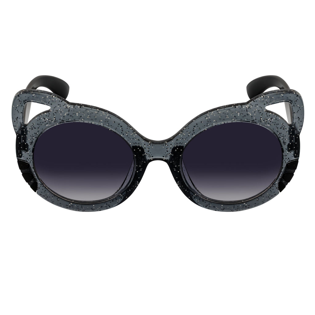 GLITTER CAT - Kids Small Round Glitter Cat Eye Gray Sunglasses Lavender