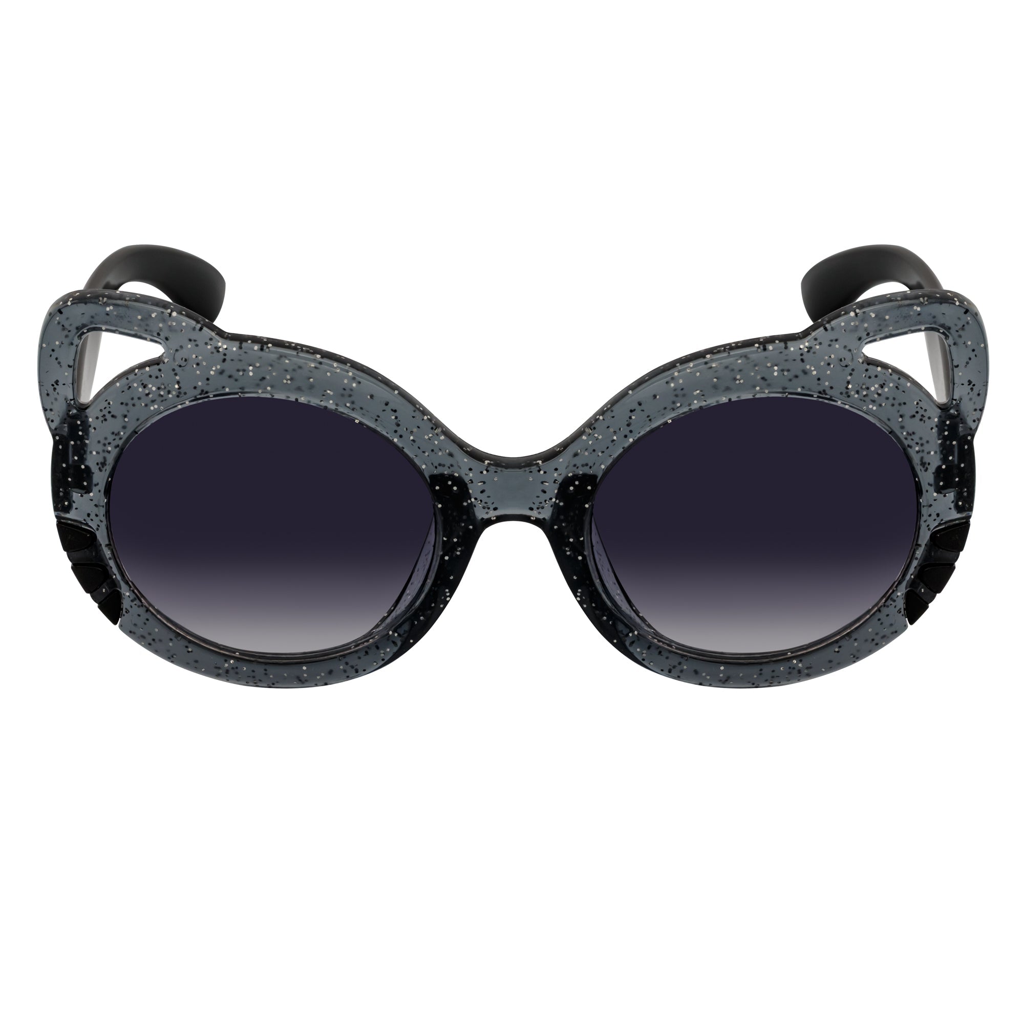 GLITTER CAT - Kids Small Round Glitter Cat Eye Gray Sunglasses Lavender