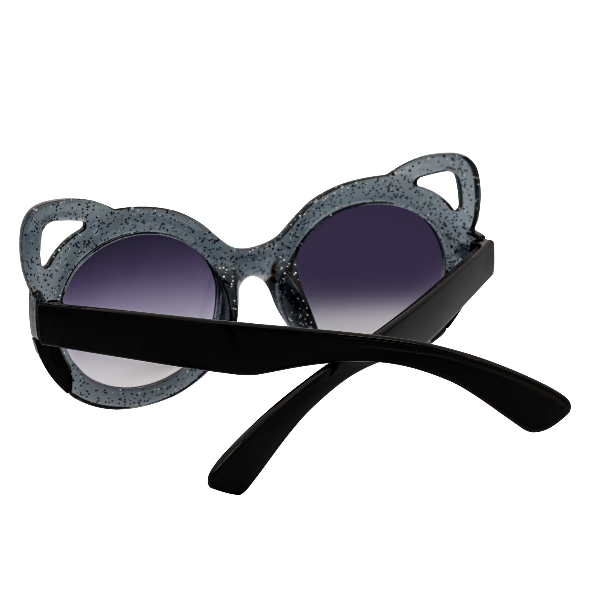 GLITTER CAT - Kids Small Round Glitter Cat Eye Gray Sunglasses Lavender