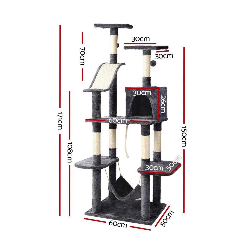 NNEDSZ Cat Tree 171cm Trees Scratching Post Scratcher Tower Condo House Furniture Wood