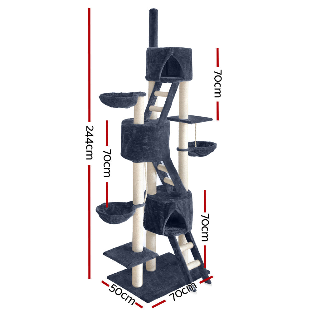 NNEDSZ Cat Tree 244cm Trees Scratching Post Scratcher Tower Condo House Furniture Wood