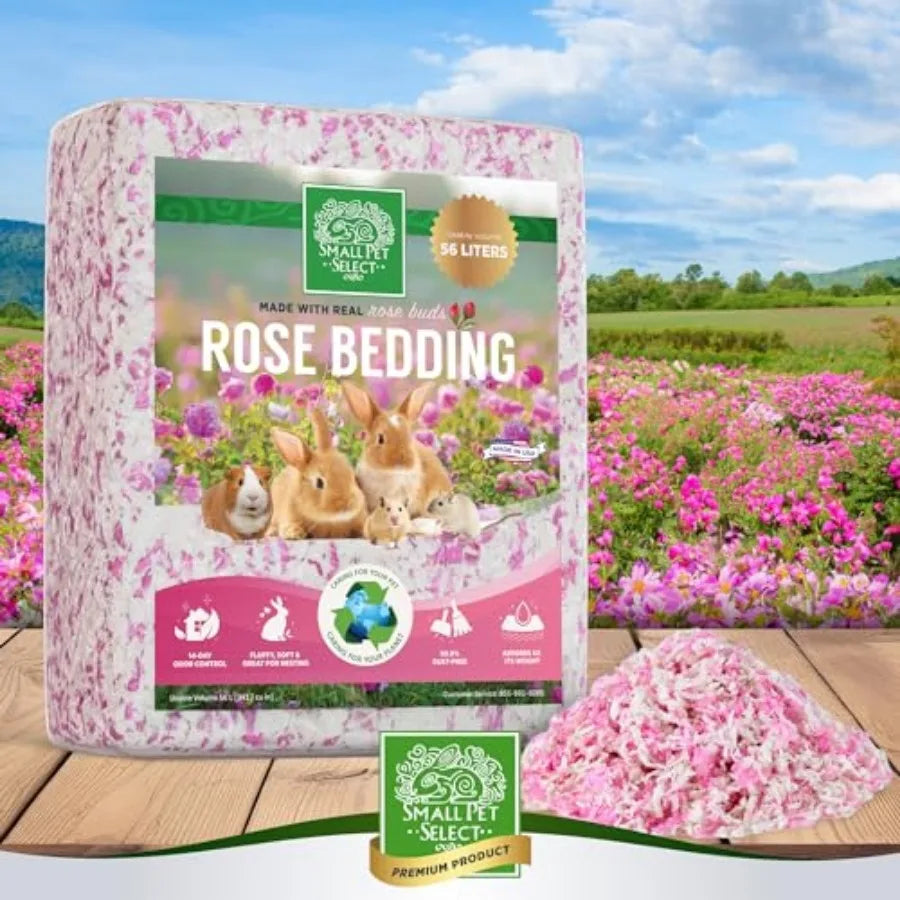 Rose Bedding, Paper Bedding with Real Rose, Soft Animal Bedding with Odor Control for Guinea Pig, Rabbit, Hamster, or Bunny, Ca
