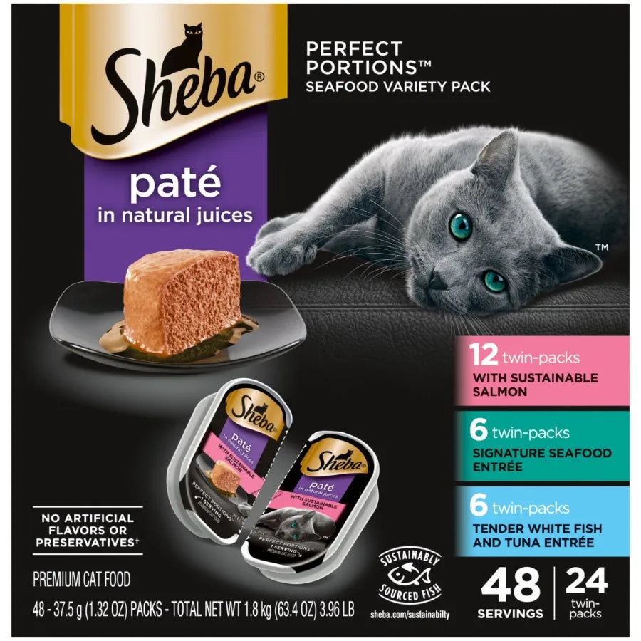 Perfect Portions Wet Cat Food Variety Pack Pate for Indoor Cats, 2.6 Oz Twin-Pack Trays in Assorted Flavors, Grain-Free, High M