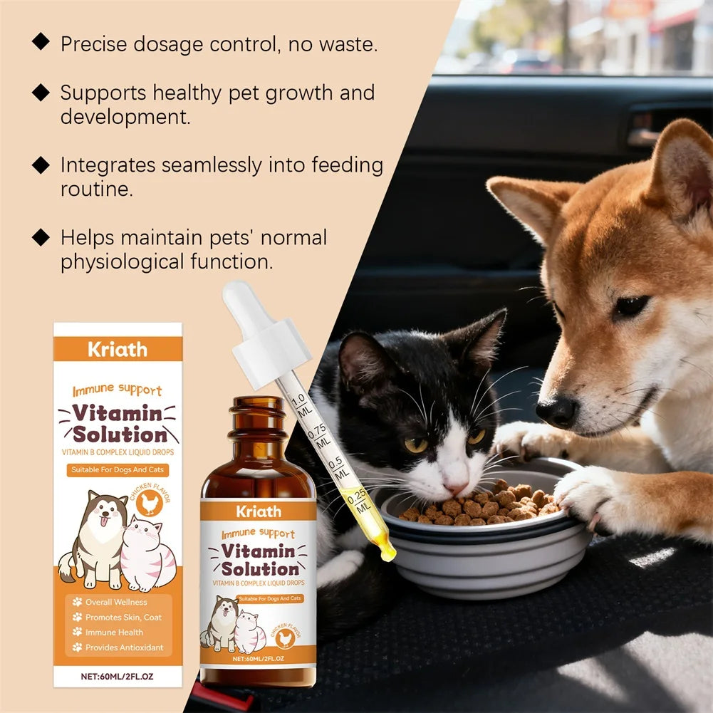 60ml Pet Liquid Drops Vitamins B For Dog Cat Nourishing Vitamins Supplement For Healthy Glossy Fur Reducing Shedding Dog Supplie