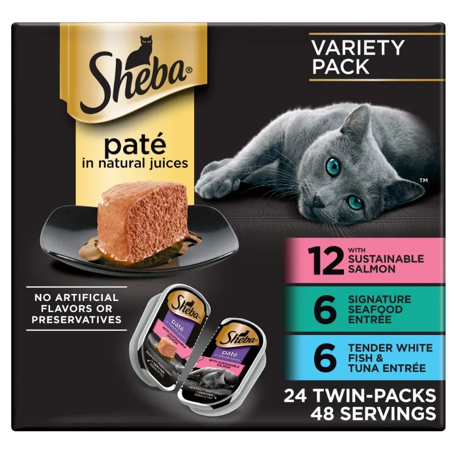 Perfect Portions Wet Cat Food Variety Pack Pate for Indoor Cats, 2.6 Oz Twin-Pack Trays in Assorted Flavors, Grain-Free, High M