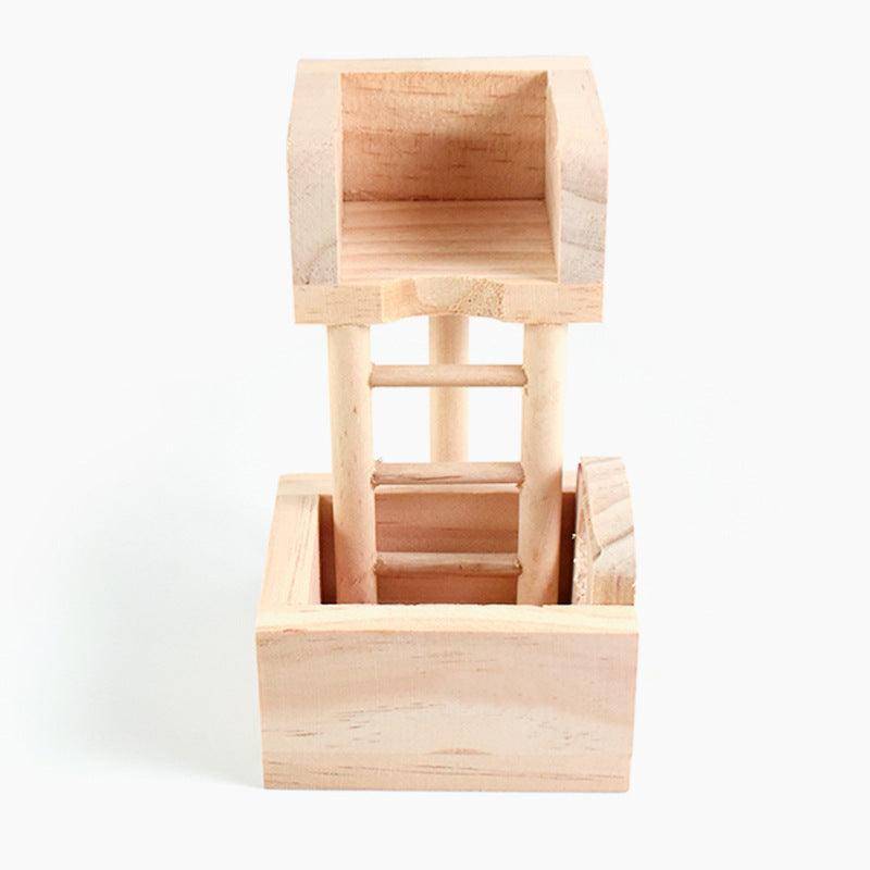Wooden Hamster Lookout Tower - Small Pet Toy Stairs And Nest House Cage Villa Building Ladder