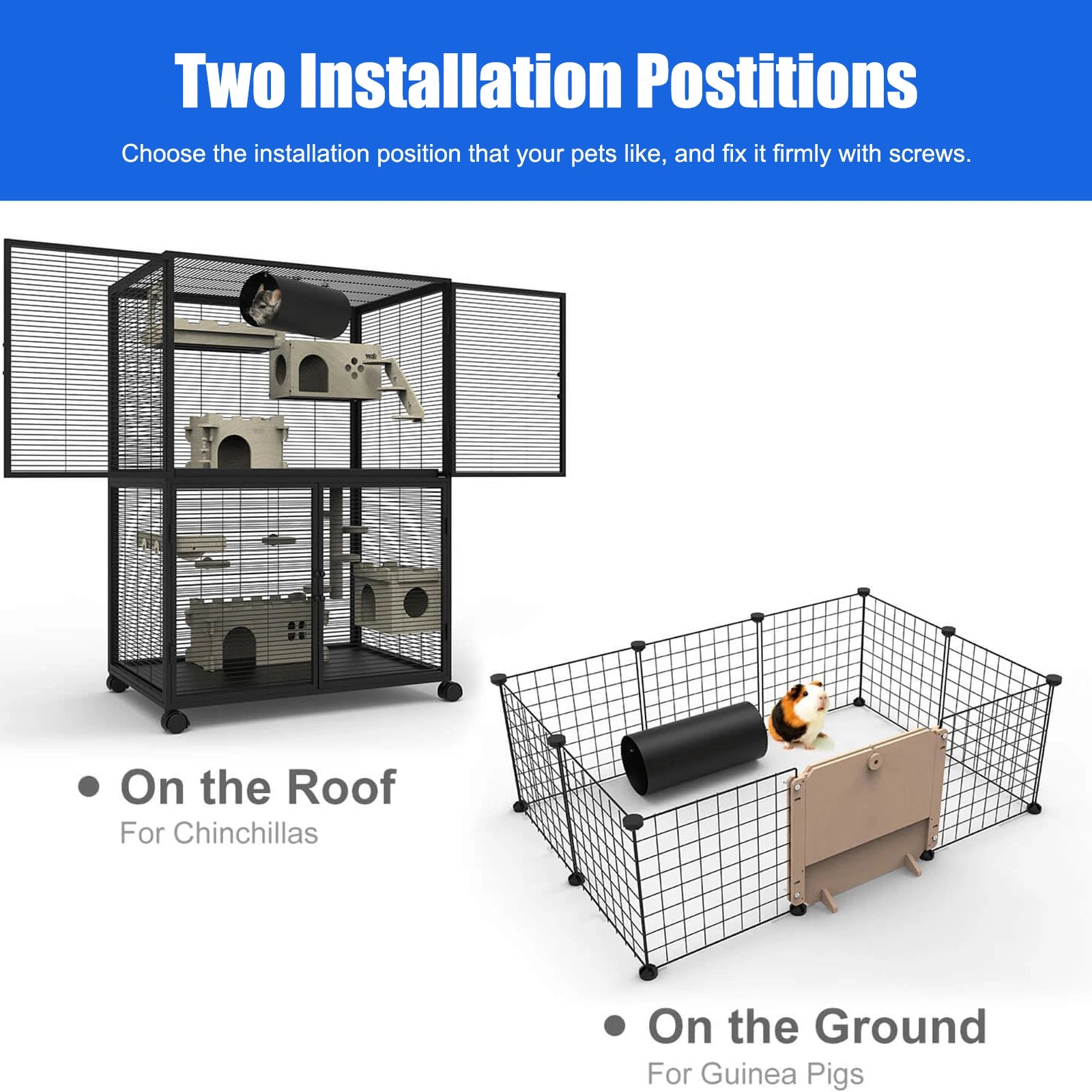 2 Piece Hanging Cooling Tunnel Toys Cage Accessories Exercising Training Tubes Metal Tube Toys for Guinea Pig Hamster Chinchilla