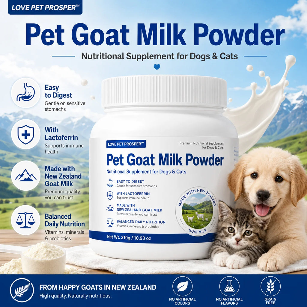 Pet Goat Milk Powder for Dogs & Cats, 310g Nutritional Supplement with Lactoferrin, Probiotics & Vitamins, Easy to Digest Goat Milk Powder for Puppies, Kittens, Senior Pets & Sensitive Stomachs