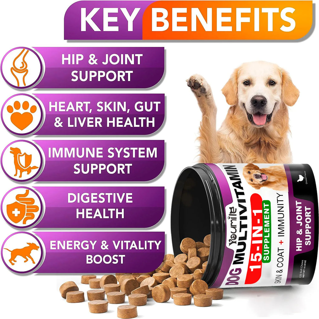Senior & Puppy Dog Multivitamin Supplement Multi Vitamins Chicken Flavor Chews for Pet Joint Immunity Mobility Energy Gut Skin