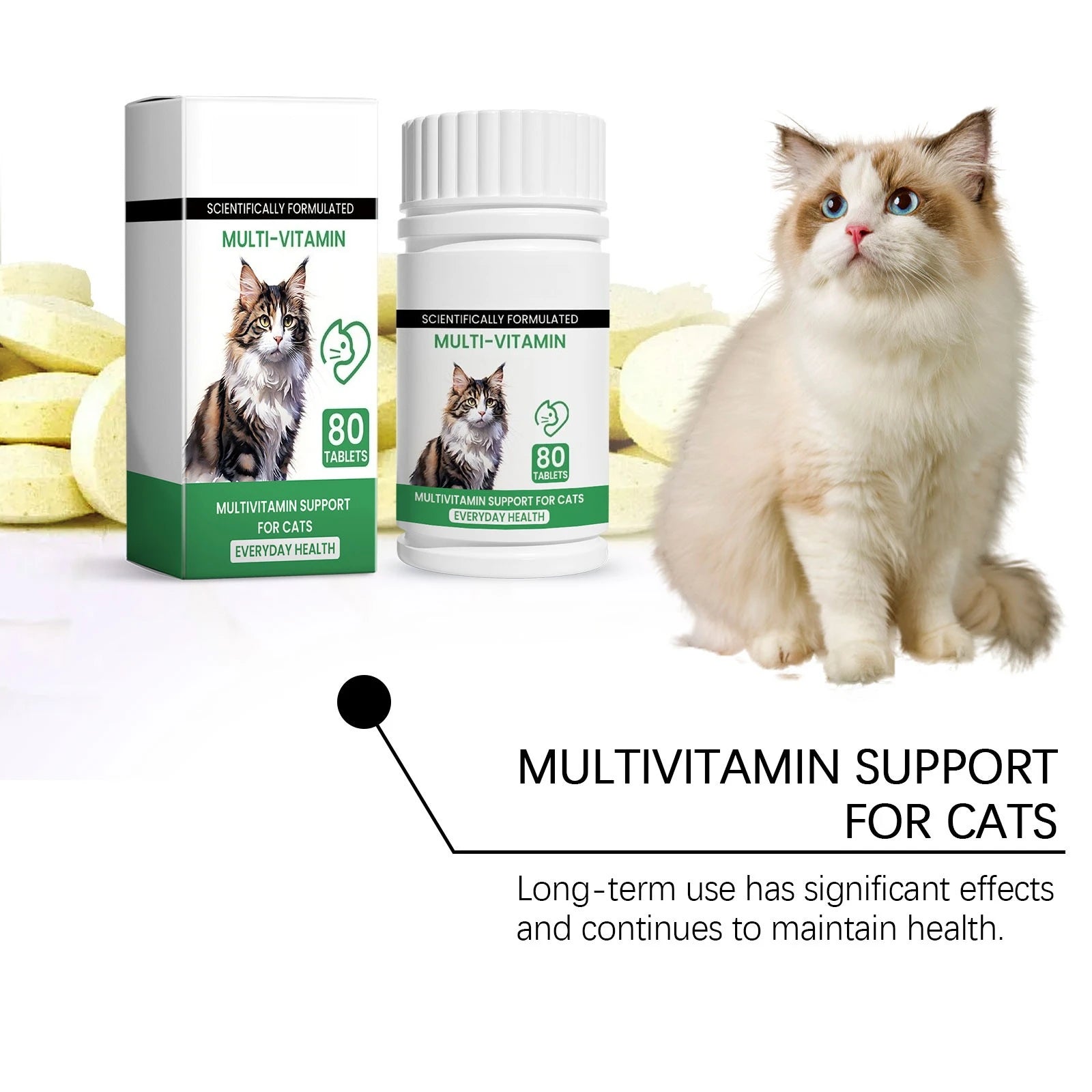 Pet cat multivitamin tablets, cat vitamin and trace element nutritional supplements