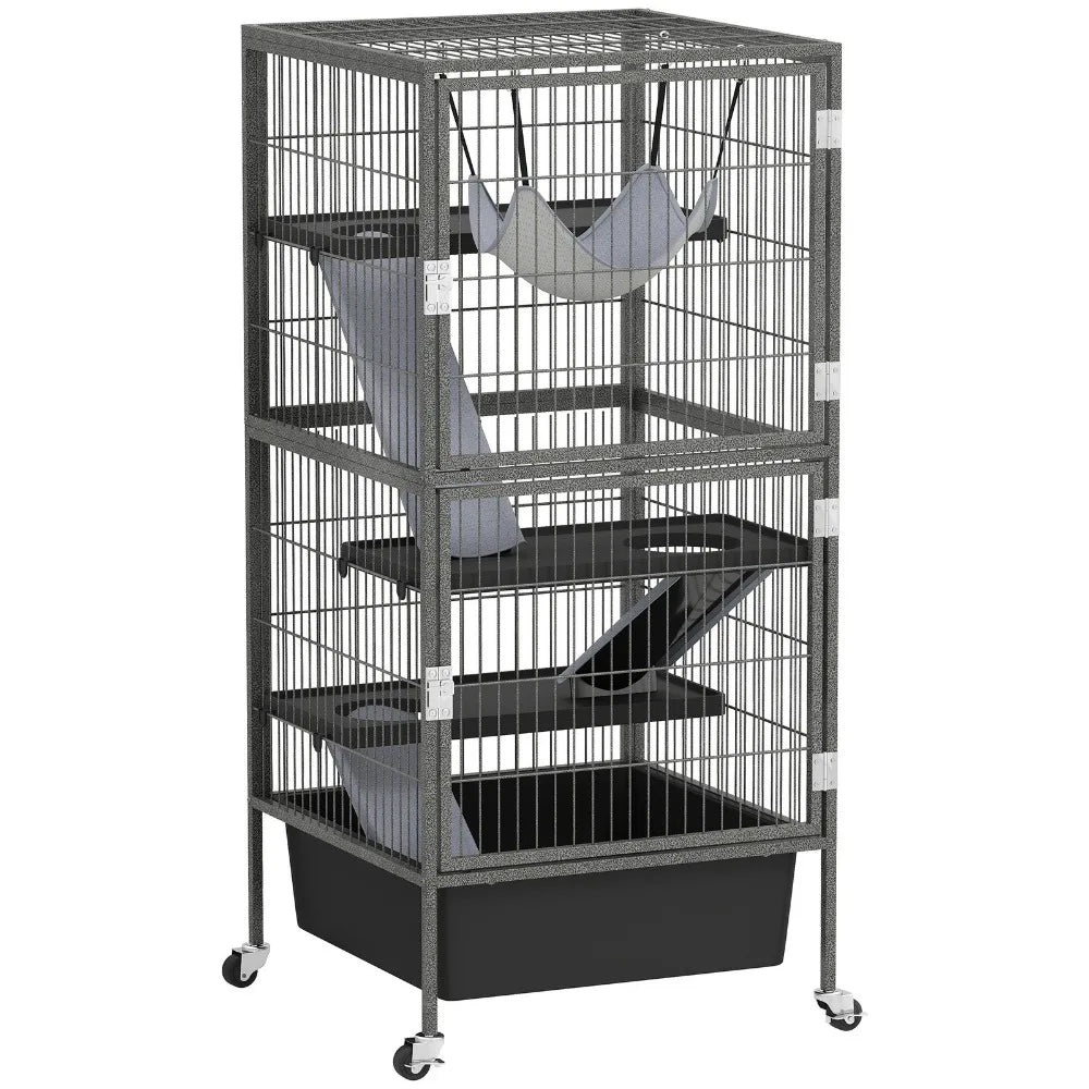45" Small Animal Cage, 4-Tier Rolling Ferret Chinchilla Cage, Gray