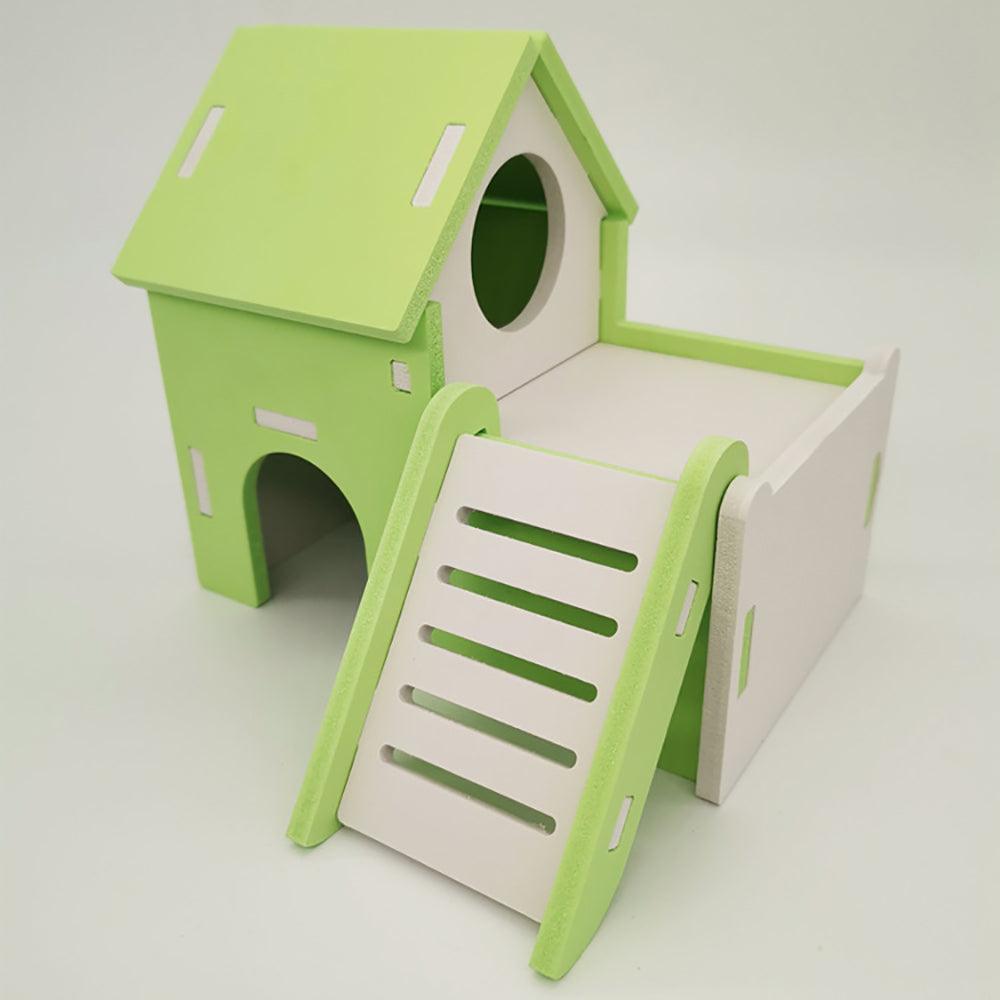 Colorful Double-Storey Hamster Sleeping Nest: A Stylish Wooden Villa Toy For Small Pets