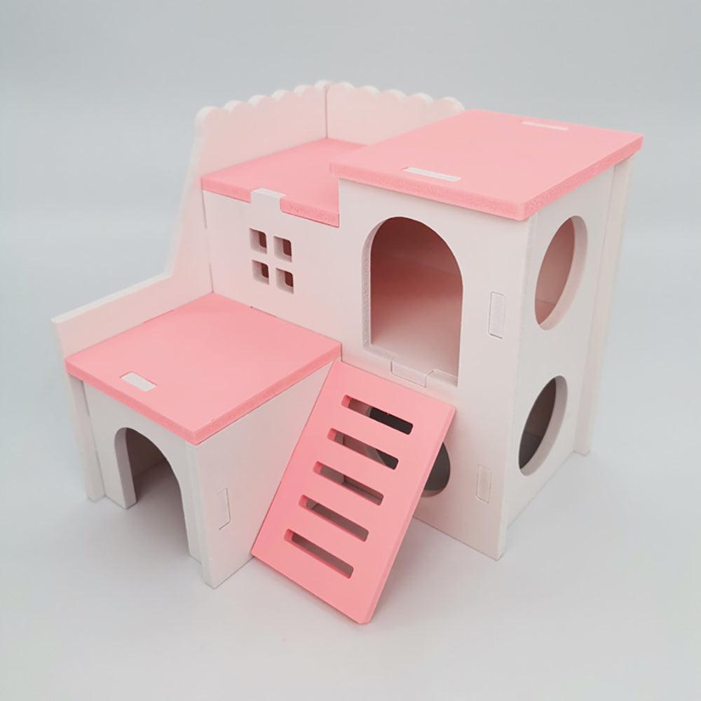 Colorful Double-Storey Hamster Sleeping Nest: A Stylish Wooden Villa Toy For Small Pets