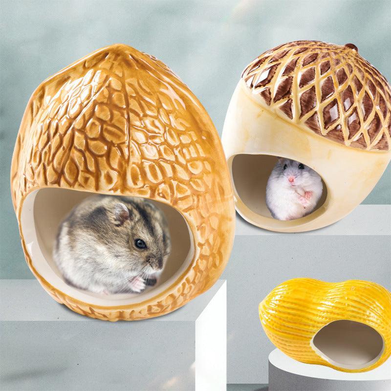Cozy Nutshell Ceramic Hamster Nest