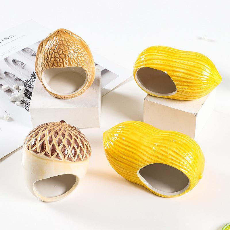 Cozy Nutshell Ceramic Hamster Nest