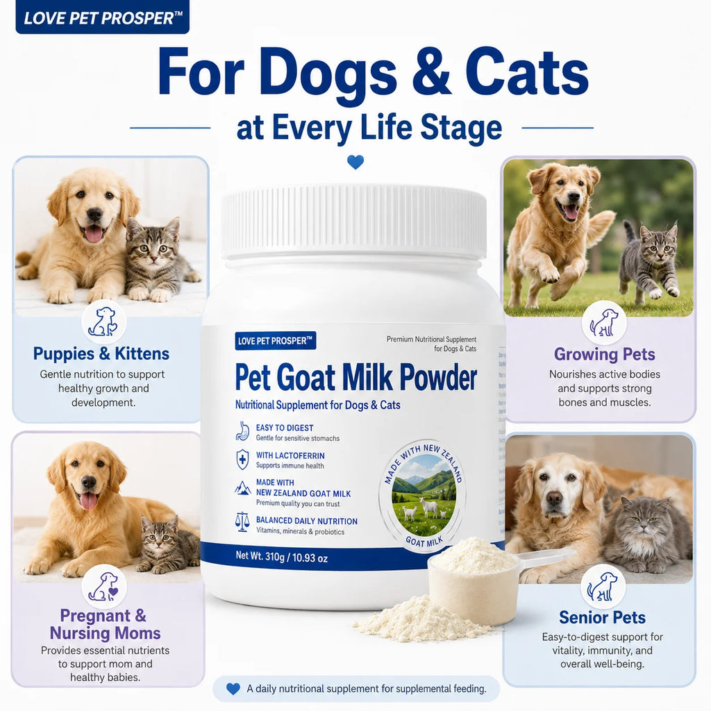Pet Goat Milk Powder for Dogs & Cats, 310g Nutritional Supplement with Lactoferrin, Probiotics & Vitamins, Easy to Digest Goat Milk Powder for Puppies, Kittens, Senior Pets & Sensitive Stomachs